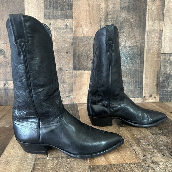 Justin W2386 Classic Black Pointed Toe Western Cowboy Boots Mens 10 D - Picture 12 of 12